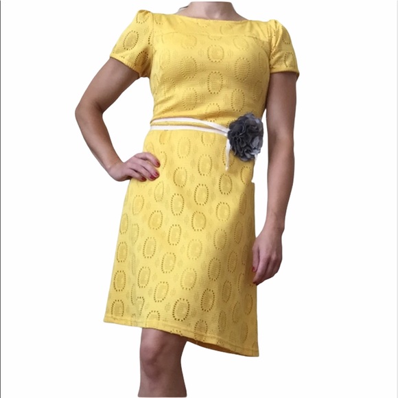 Lace Dress Short Sleeve Yellow Sz S - Picture 1 of 5
